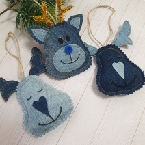 Denim Deer Christmas Ornament set of 3
