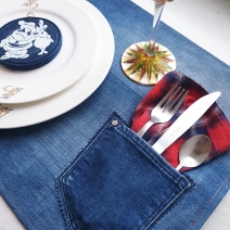 Denim placemats with Pocket Set of 2