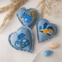 Denim hearts set of 3