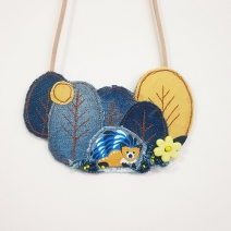 Upcycled Denim necklace hedgehog