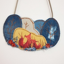 Upcycled Denim necklace foxes