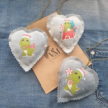 Christmas Denim hearts set of 3