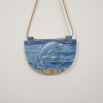 Upcycled denim necklace Beluga Whale