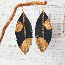 Leather feathers earrings