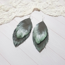 Gray double feathers earrings